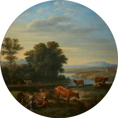 Paisaje fluvial a la italiana con vacas de Herman van Swanevelt