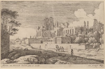 Paisaje con ruinas y una mujer con parasol de Herman van Swanevelt