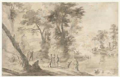 Paisaje con el bautismo del chambelán de Herman van Swanevelt