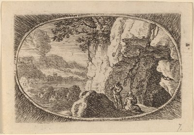Hombre y mujer en la entrada de una cueva de Herman van Swanevelt