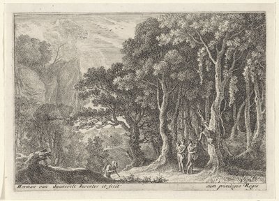 Sátiro recoge fruta Paisajes con sátiros (título de serie) de Herman van Swanevelt