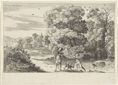 Tobias se sobresalta con el pez. Representaciones del Antiguo Testamento (título de la serie) de Herman van Swanevelt