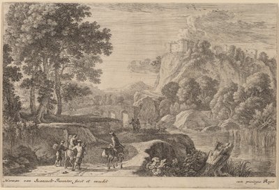 Viajeros en el Camino a la Izquierda de un Arroyo de Herman van Swanevelt