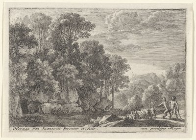 Dos sátiros con un rebaño de cabras Paisajes con sátiros (título de serie) de Herman van Swanevelt