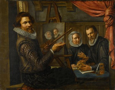 El pintor en su estudio pintando el retrato de un matrimonio de Herman van Vollenhoven