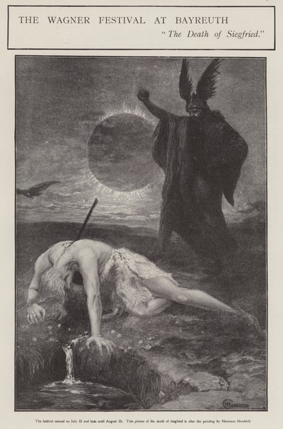 El Festival de Wagner en Bayreuth: la Muerte de Siegfried (litografía) de Hermann (after) Hendrich