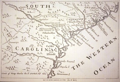 Mapa de Carolina del Sur en 1730 de Hermann (after) Moll