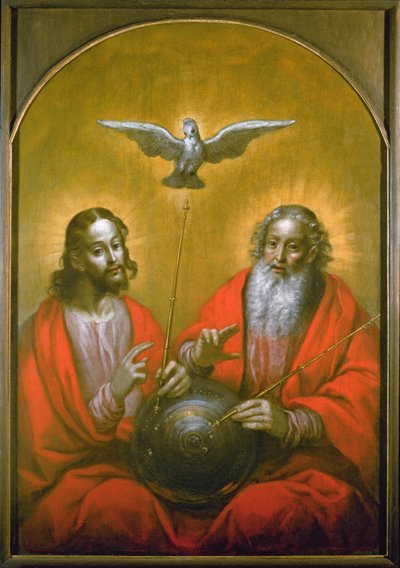 El Espíritu Santo con un modelo del mundo de Ptolomeo, 1610 de Hermann Han