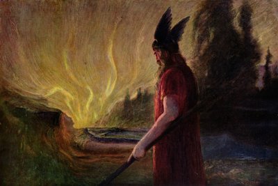 A medida que las llamas suben, Odin se va, 1909 de Hermann Hendrich