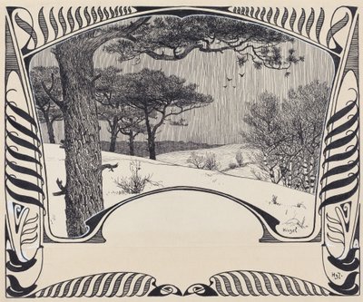 Un Paisaje Invernal Dentro de un Borde Jugendstil de Hermann Hirzel