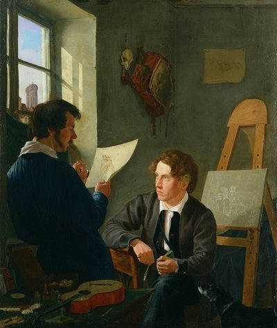 Hermann Kauffmann y Georg Haeselich (1806-94) en el estudio de Kauffmann en Múnich, 1830 de Hermann Kauffmann