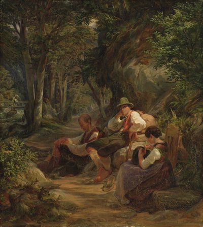 Tres Bávaros Superiores Descansando en un Camino Alpino, 1841 de Hermann Kauffmann