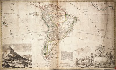 Mapa de América del Sur, c.1715 (grabado coloreado) de Hermann Moll