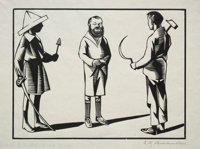 ¡Yo! Yo sostengo el sable y el hisopo; tú la hoz, el martillo y el pastel. Es la barba. de Hermann Paul