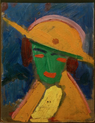 Mujer verde con sombrero amarillo I de Hermann Stenner