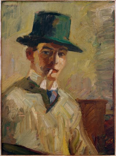 Autorretrato con sombrero alto y cigarrillo de Hermann Stenner