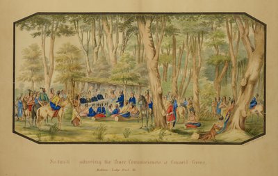 Sa-tan-ti se dirige a los comisionados de paz en Council Grove, Medicine Lodge Creek de Hermann Stieffel