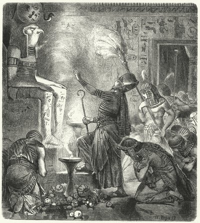 Un joven faraón egipcio en un templo de Hermann Vogel
