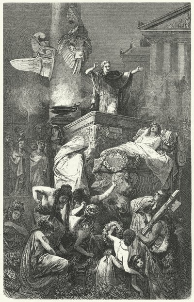 Augusto dando el discurso en el funeral de su sobrino Marcelo, 23 a.C. de Hermann Vogel