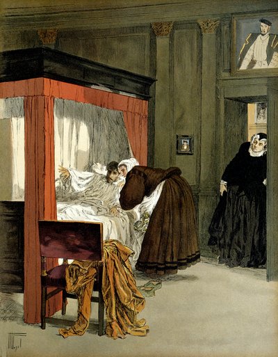 Carlos IX (1550-1574), rey de Francia, muriendo con su enfermera. Ilustración de Hermann Vogel (1856-1918) en 