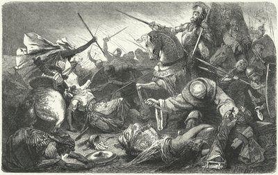 Cristianos luchando contra los almohades en la Batalla de Las Navas de Tolosa, España, 1212 de Hermann Vogel