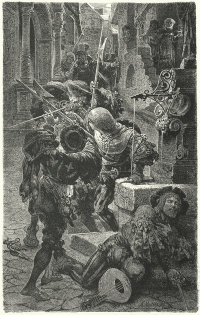 Enfrentamiento entre estudiantes y Landsknechts en Erfurt, 1510 de Hermann Vogel