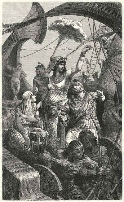 Cleopatra durante la Batalla de Actium, 31 a.C. de Hermann Vogel