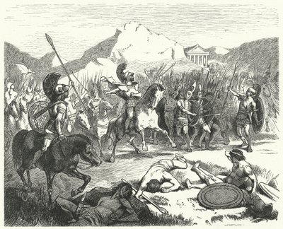 Epaminondas ordenando al ejército tebano entrar en batalla de Hermann Vogel