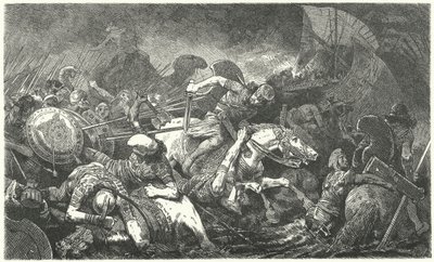 Huida de los persas después de la Batalla de Maratón, 490 a.C. de Hermann Vogel