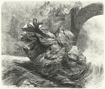Federico Barbarroja ahogándose en el río Saleph durante la Tercera Cruzada, 1190 de Hermann Vogel