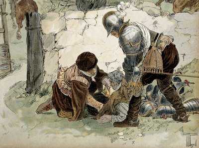 Enrique IV (1553-1610) herido durante un reconocimiento en Aumale contra el ejército de Mayenne. Ilustración de Hermann Vogel (1856-1918) en “Henri IV” de Hermann Vogel