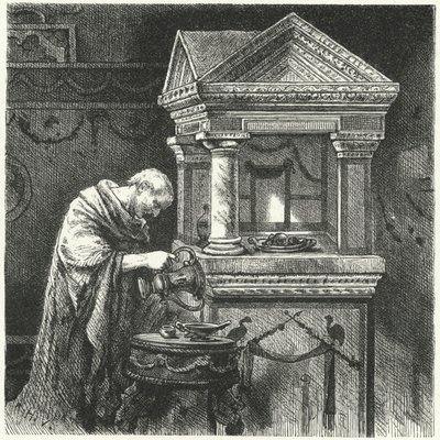 Haciendo ofrendas en un templo en la Antigua Roma de Hermann Vogel