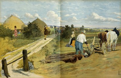 Campesinos vieron el paso de merodeadores y saqueadores capturados por el ejército real de Enrique IV (1553-1610). Ilustración de Hermann Vogel