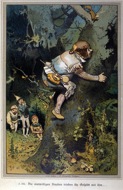 El niño atrevido era el hazmerreír de todos. Cuento de los hermanos Jacob Grimm (1785-1863) y Wilhelm Grimm (1786-1859). Ilustración de Vogel. de Hermann Vogel