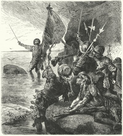 Vasco Núñez de Balboa reclama el Océano Pacífico para España, 1513 de Hermann Vogel