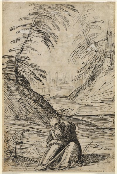 Paisaje desértico con un ermitaño (verso) de Hermann Weyer