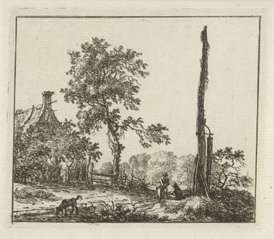 Paisaje con el poste alto Seis paisajes (título de la serie) de Hermanus Fock