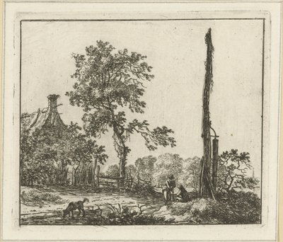 Paisaje con el poste alto Seis paisajes (título de la serie) de Hermanus Fock
