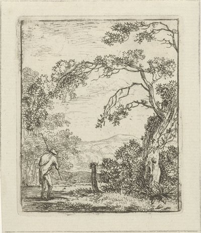 paisaje con hombre con mochila de Hermanus Fock