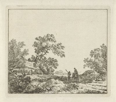 Paisaje con hombre a pie y mujer a caballo Seis paisajes (título de la serie) de Hermanus Fock