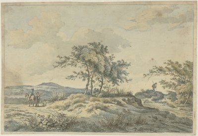 Paisaje con jinete y peatón. Paisaje con tres árboles y viajeros. de Hermanus Fock