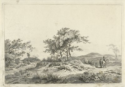 Paisaje con jinete y peatón. de Hermanus Fock