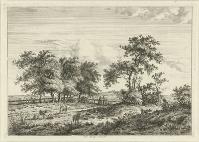 Paisaje con dibujante y perro de Hermanus Fock