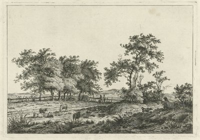 Paisaje con dibujante y perro de Hermanus Fock
