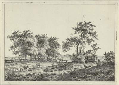 Paisaje con dibujante y perro de Hermanus Fock