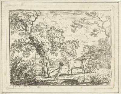 paisaje con dos vacas de Hermanus Fock