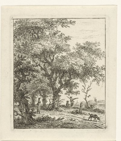 paisaje con mujer y perro de Hermanus Fock