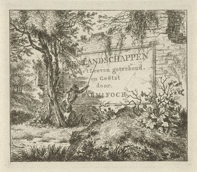 Dos hombres por una pared Seis paisajes (título de la serie sobre el objeto) de Hermanus Fock