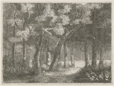 Hunter y su perro en el bosque de Hermanus Jan Hendrik van Rijkelijkhuysen