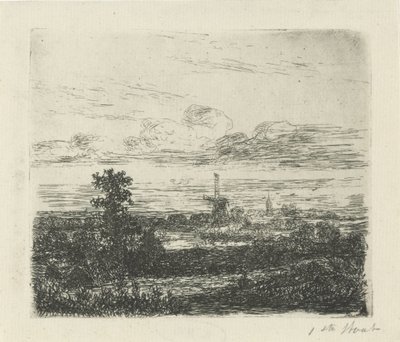 paisaje con un molino de Hermanus Jan Hendrik van Rijkelijkhuysen